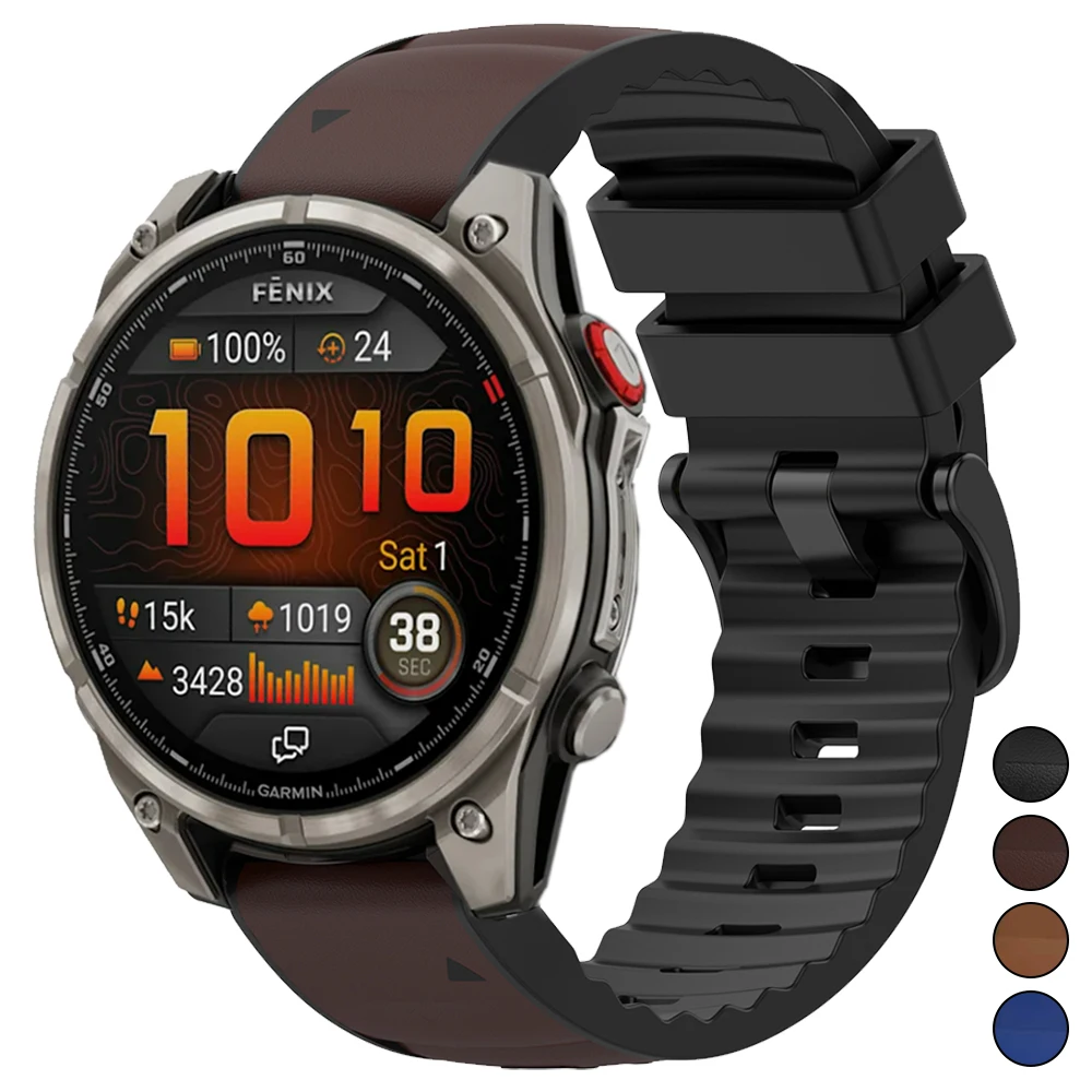 22 26 mm Leder- und Silikon-Schnellarmband für Garmin Fenix 8 Pro MICROLED Forerunner 970 Enduro3 Quatix 8 Epix Pro Smartwatch-Band