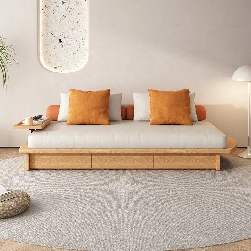 

Small side table design armrest sponge sitting bag full floor wooden frame large capacity storage sofa