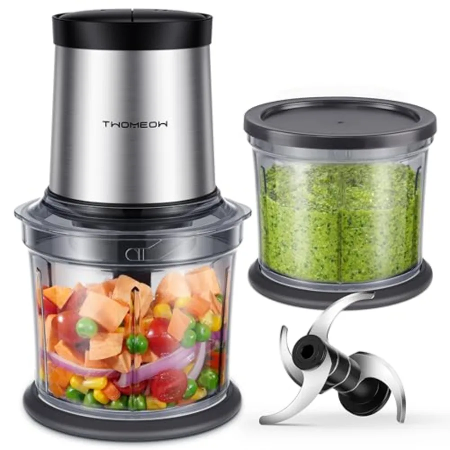 

4 Cup Electric Food Processor for Chopping Dicing Mixing Puree - Small but Powerful Meat Grinder with 2 Bowls 2 Speeds 4 Blades