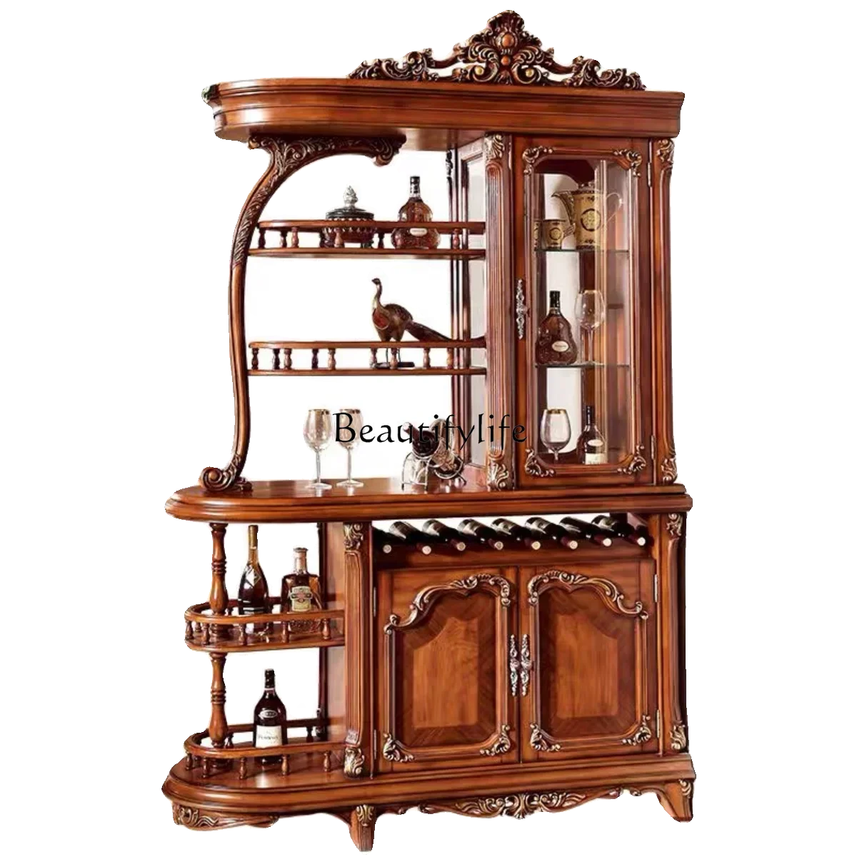 02American solid wood room partition entrance shoe cabinet integrated European double-sided screen wine cabinet