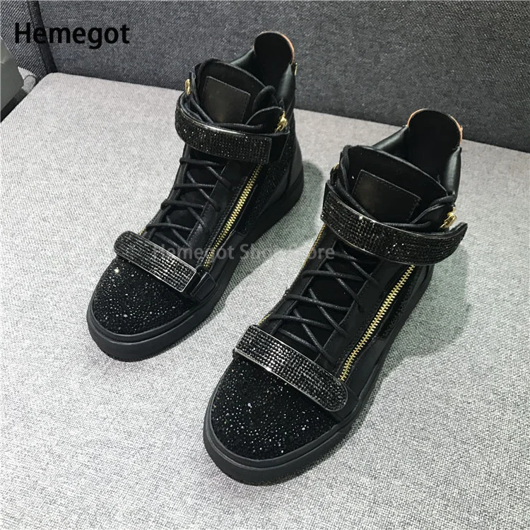 Luxury Diamond Zipper Sneakers Men\'s New Casual Shoes Men\'s Shoes High Top Shoes Lovers Lace-Up Shoes Casual Shoes New In