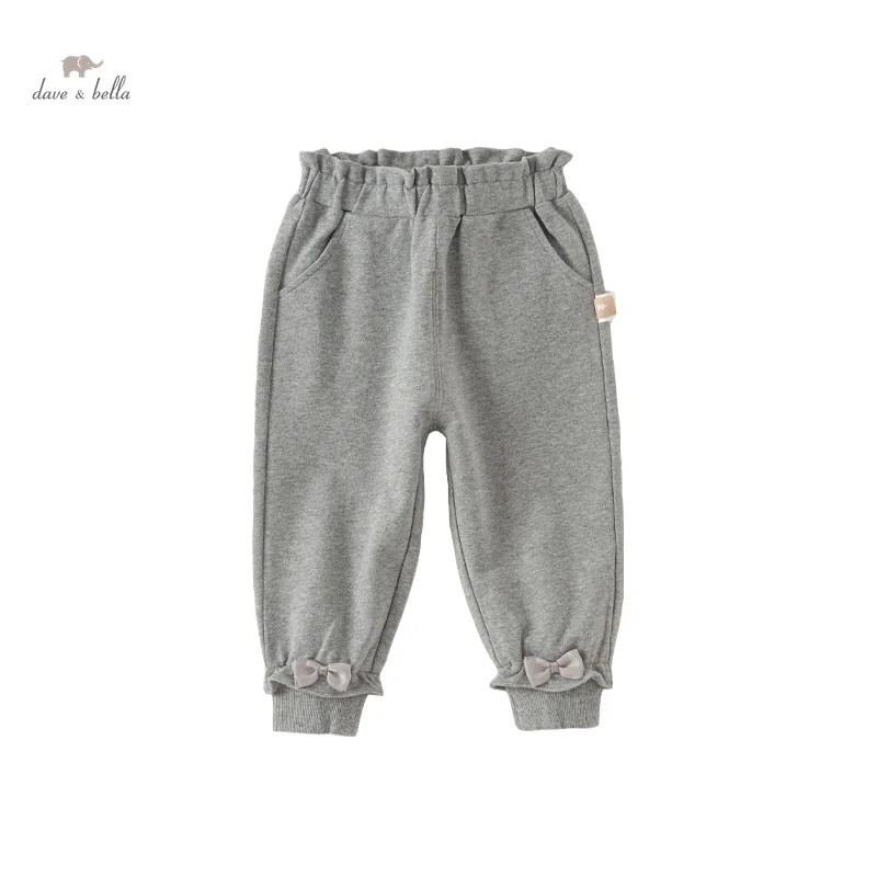 Dave Bella Children Pants 2024 New Spring Girls Casual Pants Fashion Sweet Charm Lovely Bow Comfortable Outdoor Sport DB1248266