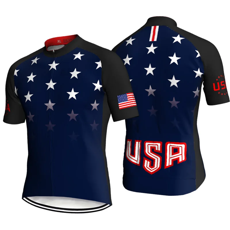 Short Sleeve Bicycle Sweater for Men, American, Road Cycling Bike Jacket, MTB Wear Trip Shirt, Fabric Jersey, Downhill Top, USA