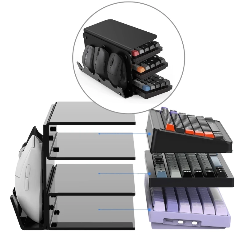 

Акриловая подставка для клавиатуры, стойка для хранения мыши, 3 уровня, аккуратные органайзеры, аккуратно отображайте И показывайте клавиатуры на столе