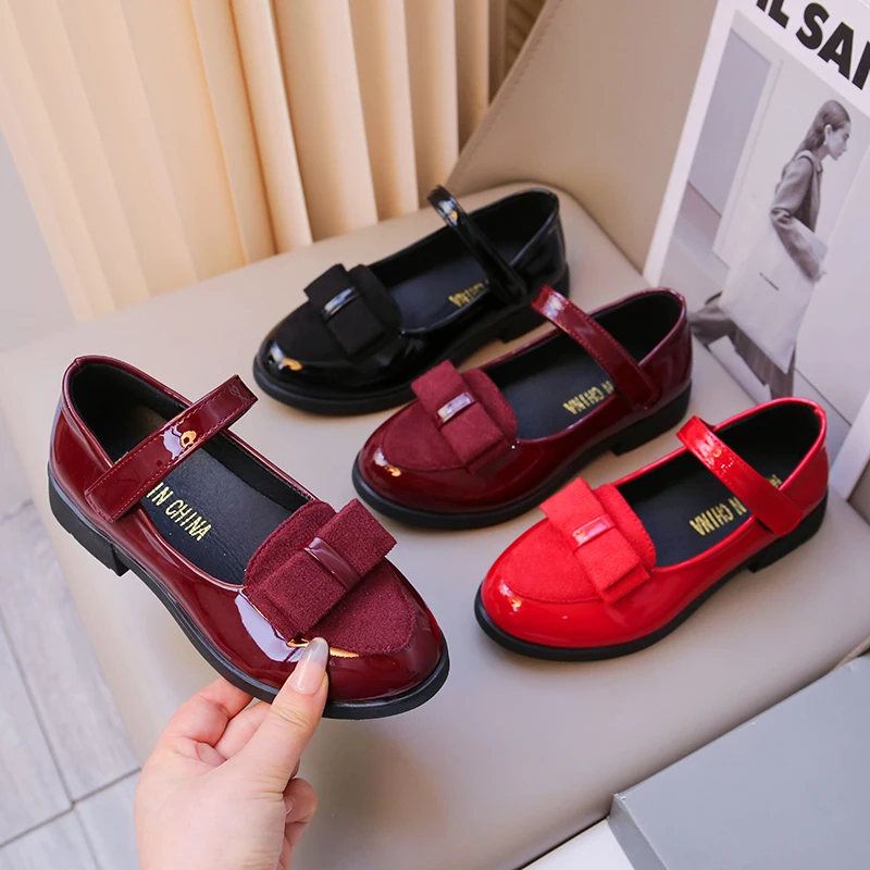 Girl's Leather Shoes Princess Dress Shoes for Kids Big Girls Casual Student Flats 2025 Spring/Autumn New Style Sweet with Bowtie