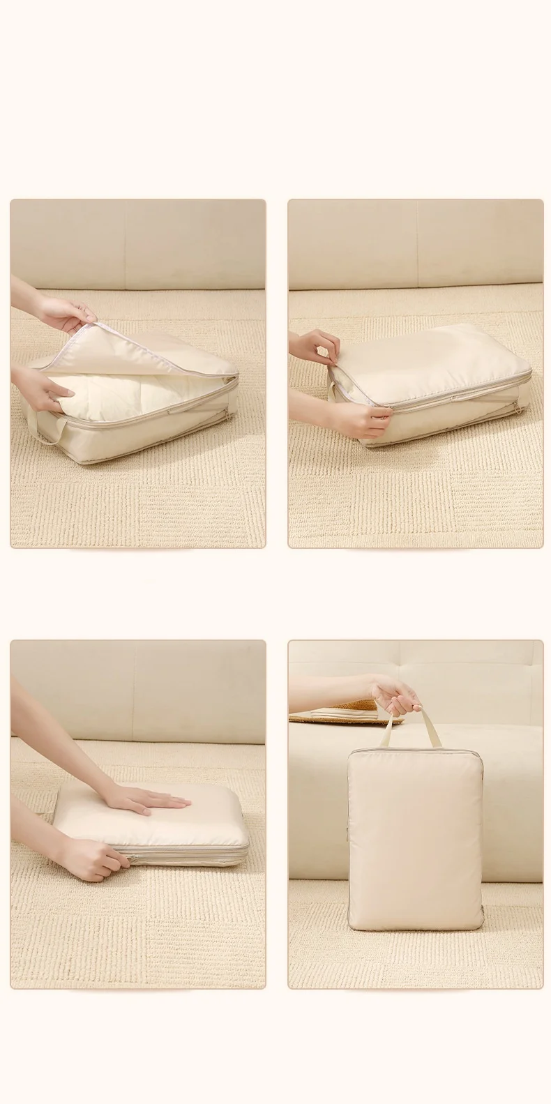 Set mit 4 komprimierbaren, platzsparenden Würfel-Aufbewahrungsbeuteln für Kleidung und Gepäck, hergestellt aus leichtem und strapazierfähigem, hochwertigem Stoff, mit Aufbewahrungsbeuteln, die sich für Kleidung, Schuhe, Kosmetikartikel und Toilettenartikel eignen, erweiterbares und dehnbares Design, multifunktionaler Reise-Organizer mit Reißverschluss, einfach zu packen, ideales Reisezubehör zur Organisation. – Detail 3