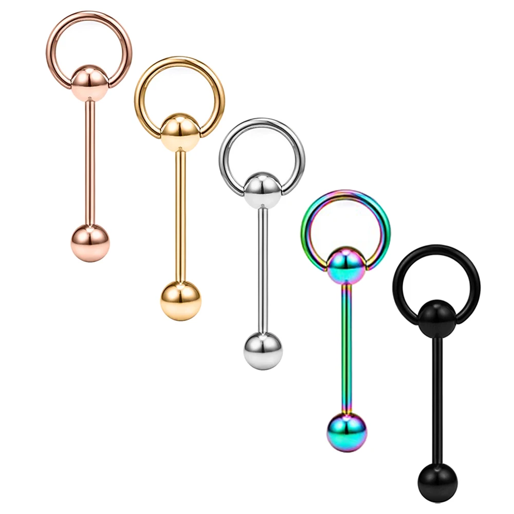 

14G Stainless Steel Externally Threaded PA Tongue Nipple Shield Barbell Ring Bar Body Piercing Jewelry Retainer 16mm