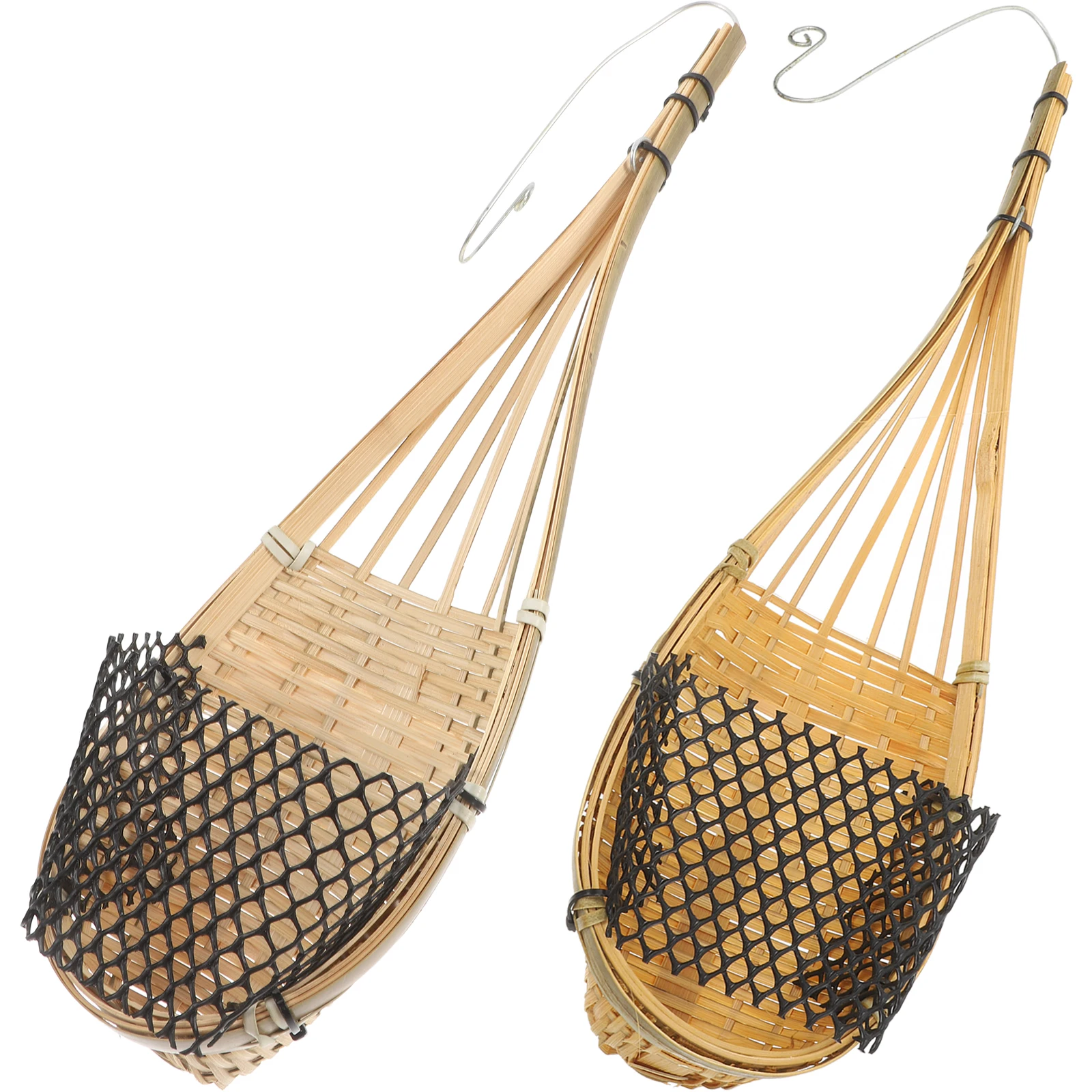 

2 pcs Bamboo Hanging Basket Plants Flower Planter Wall Decorative Baskets Handmade Storage Solution Versatile