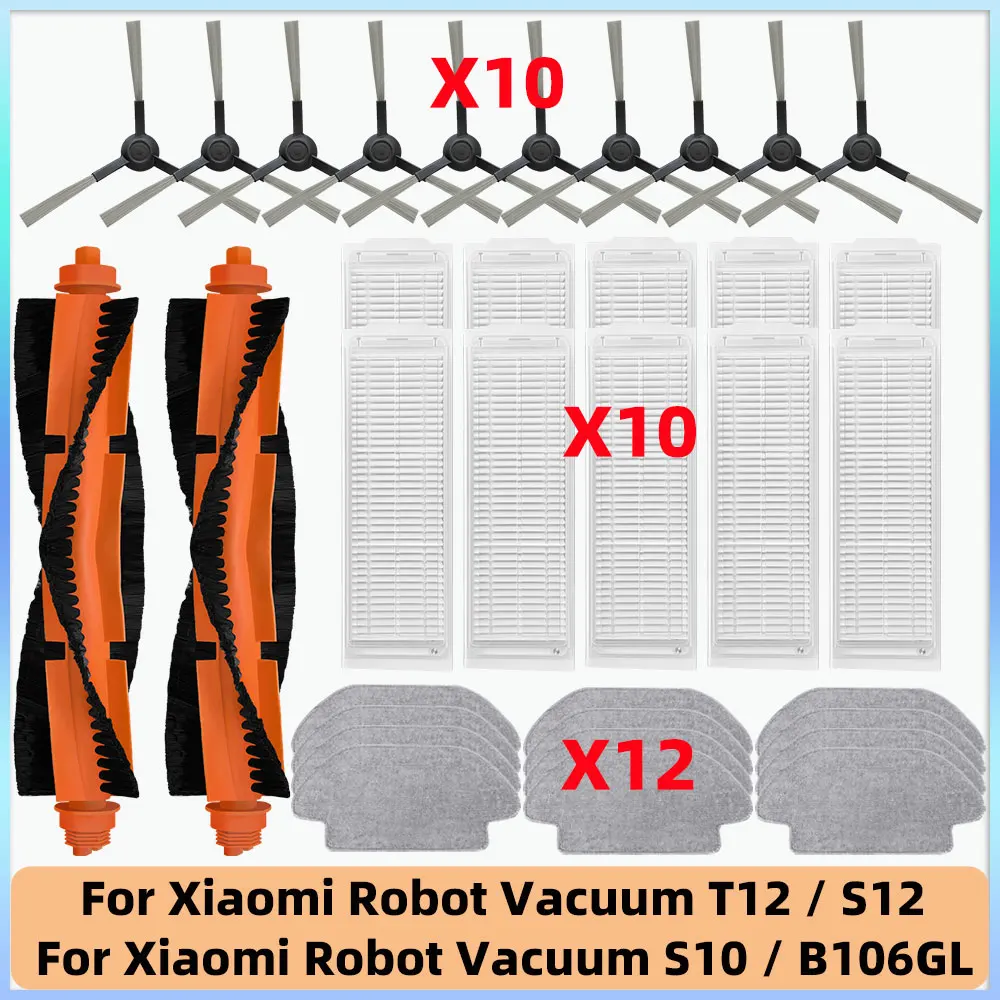 

Совместимость с роботом-пылесосом Xiaomi T12/S12/S10 B106GL, аксессуары, основной ролик, боковая щетка, HEPA-фильтр, тканевые запасные части для швабры