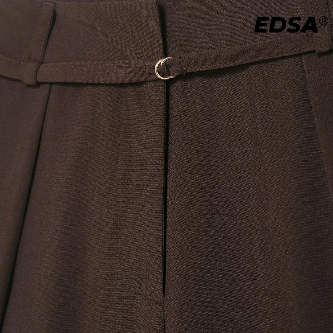EDSA Women Wide-Leg Loose Trousers with Thin Belt High Waist Solid Color All-Match Long Pants