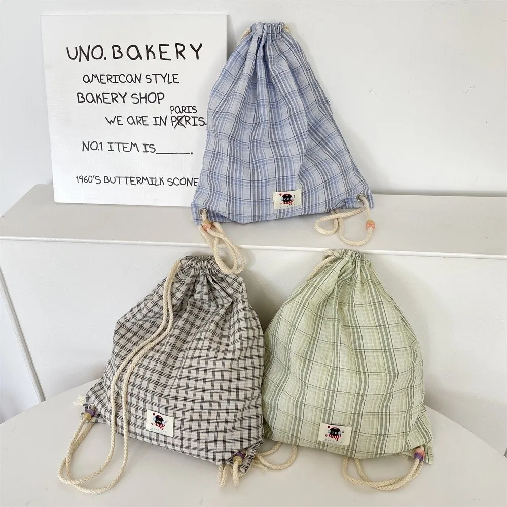 Простой дизайн, повседневный клетчатый рюкзак в стиле Харадзюку, винтажная сумка на шнурке в корейском стиле, эстетический рюкзак Y2k для активного отдыха