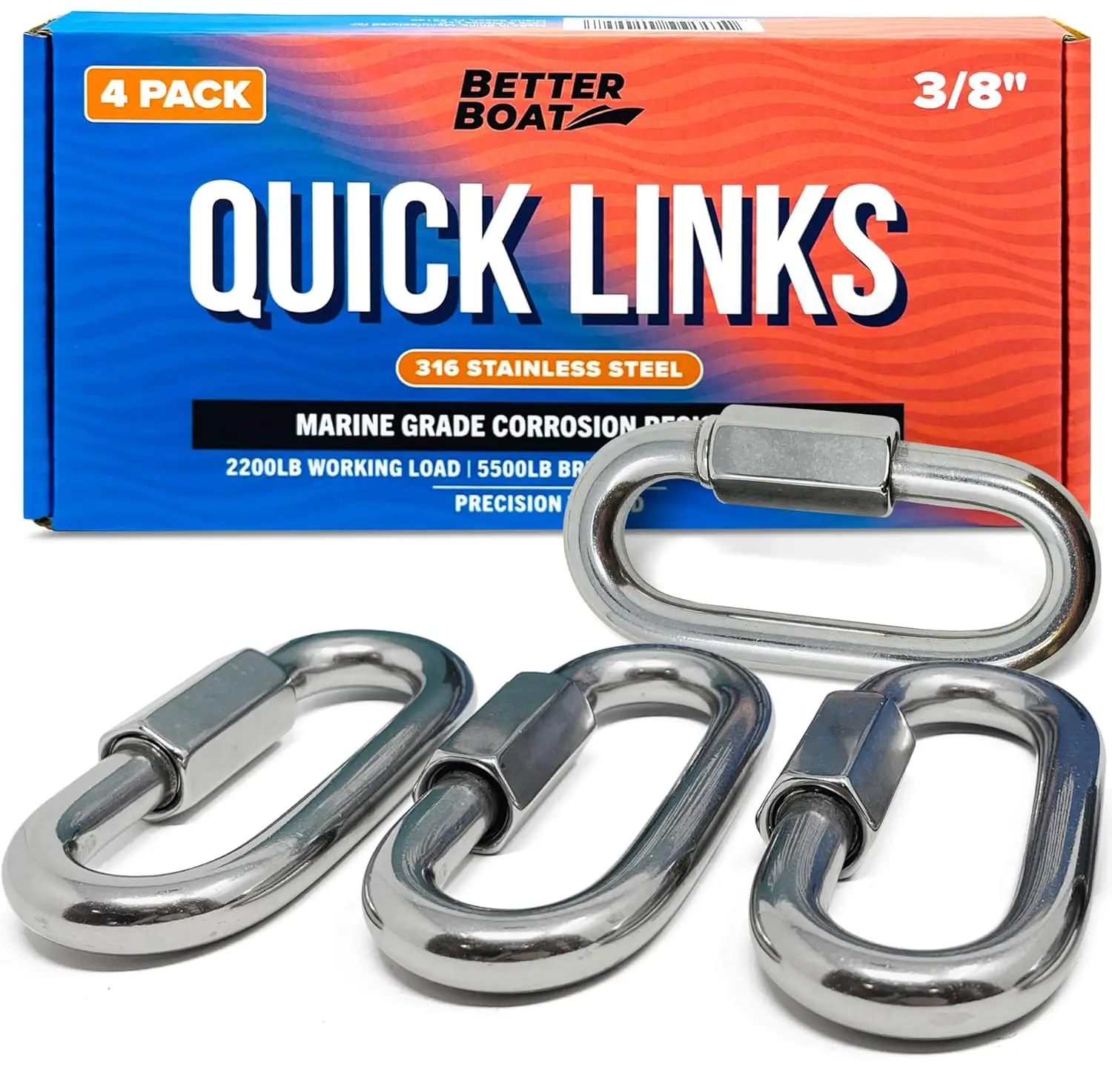 

316 Stainless Steel Locking Chain Link, Threaded Quick Link Chain Connector Clips, Heavy Duty D Shape Quicklinks, 1/2', 3/8