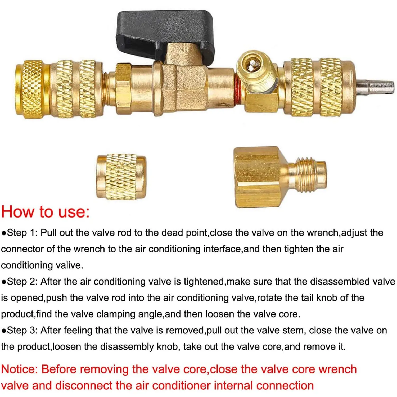 R410A R22 Valve Core Remover Installer Tool with Dual Size SAE 1/4 & 5/16 Port for R404A R407C R134A R12 R32 R600 HVAC System