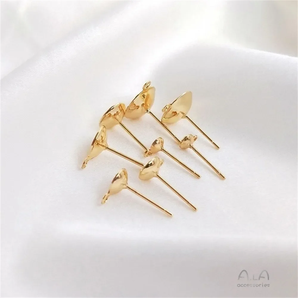 14K Gold-Color Bowl Holder Ear Pins Pasted Crystal Pearl Cup Needle Studs DIY Ear Pendant Accessories E025