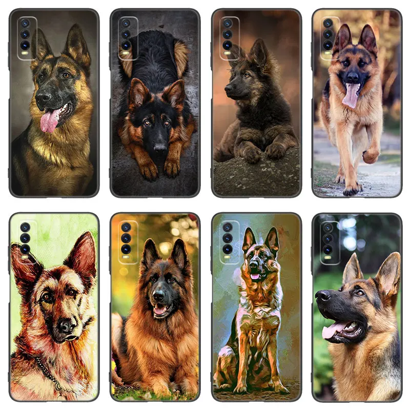 German Shepherd Dog Black Silicone Phone Case For V27 V30 Pro V29e Y27 Y55 Y78 5G Y02S Y15S Y17S Y21S Y22S Y33S Y76S Y16 Y35 Y36