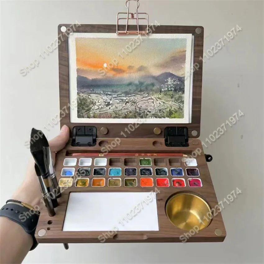 Portable Collapsible Wooden Palette Multifunctional Oil Painting Box Student Outdoor Sketching Travel Watercolor Painting Tool