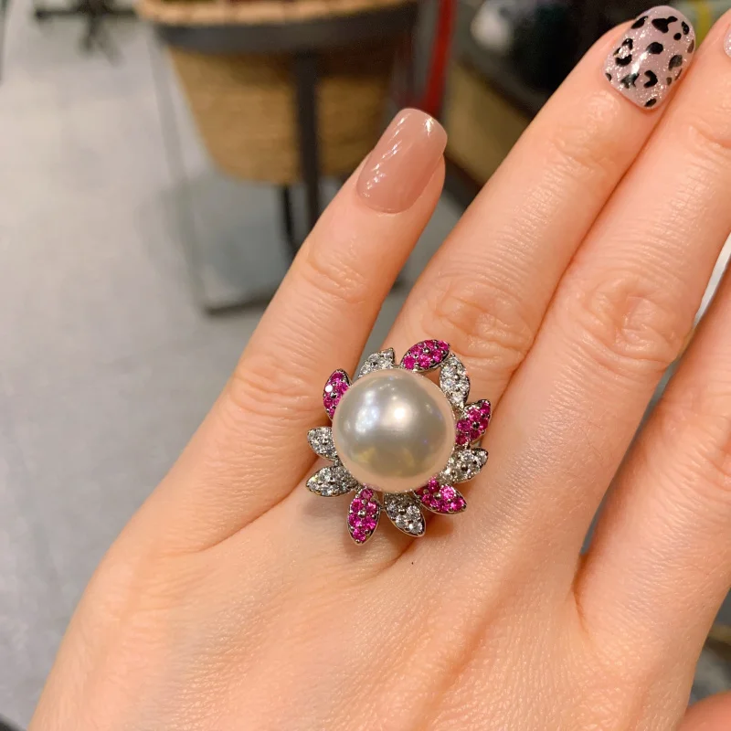 

Australian Mother-of-Pearl Pearl Micro-Paved Red Ruby Ring Fashion Adjustable Ring