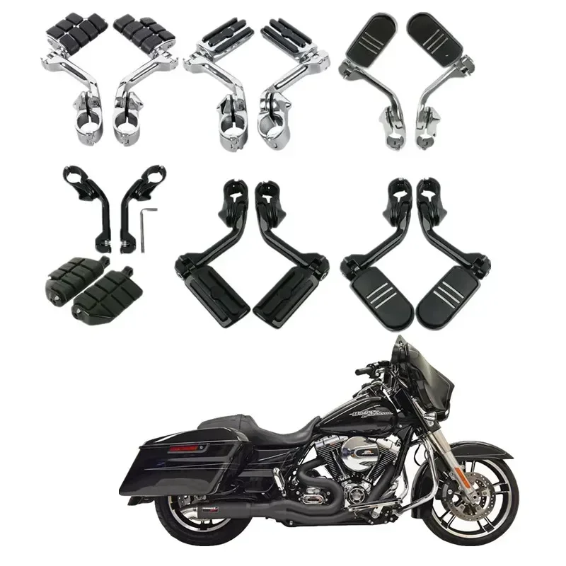 

Для Harley Touring хромированные/черные обтекаемые детали мотоцикла 1,25 дюйма, длинные угловые подножки и крепление