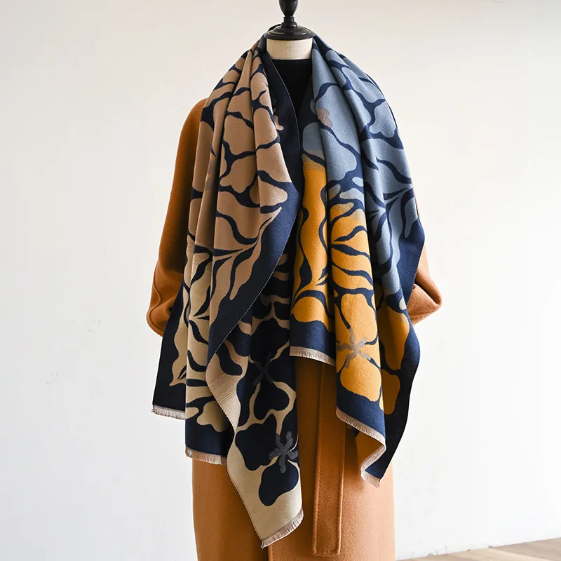 

2024 New Winter Cashmere Shawl Fashion Women Neckerchief Pashmina Head Scarf Wrap Female Thicken Warm Poncho Echarpe Bandana