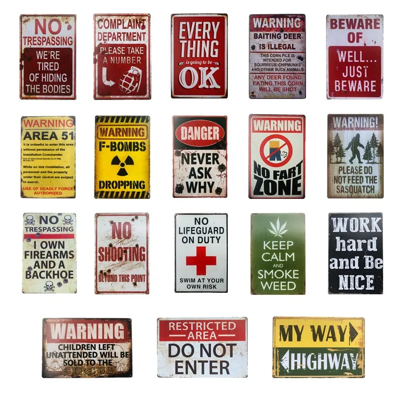 Vintage Metal Tin signs Work Hard Warning Poster No Fart Zone  Plate Garage Pub Wall Plaque  Bar Home  Decor tin sign