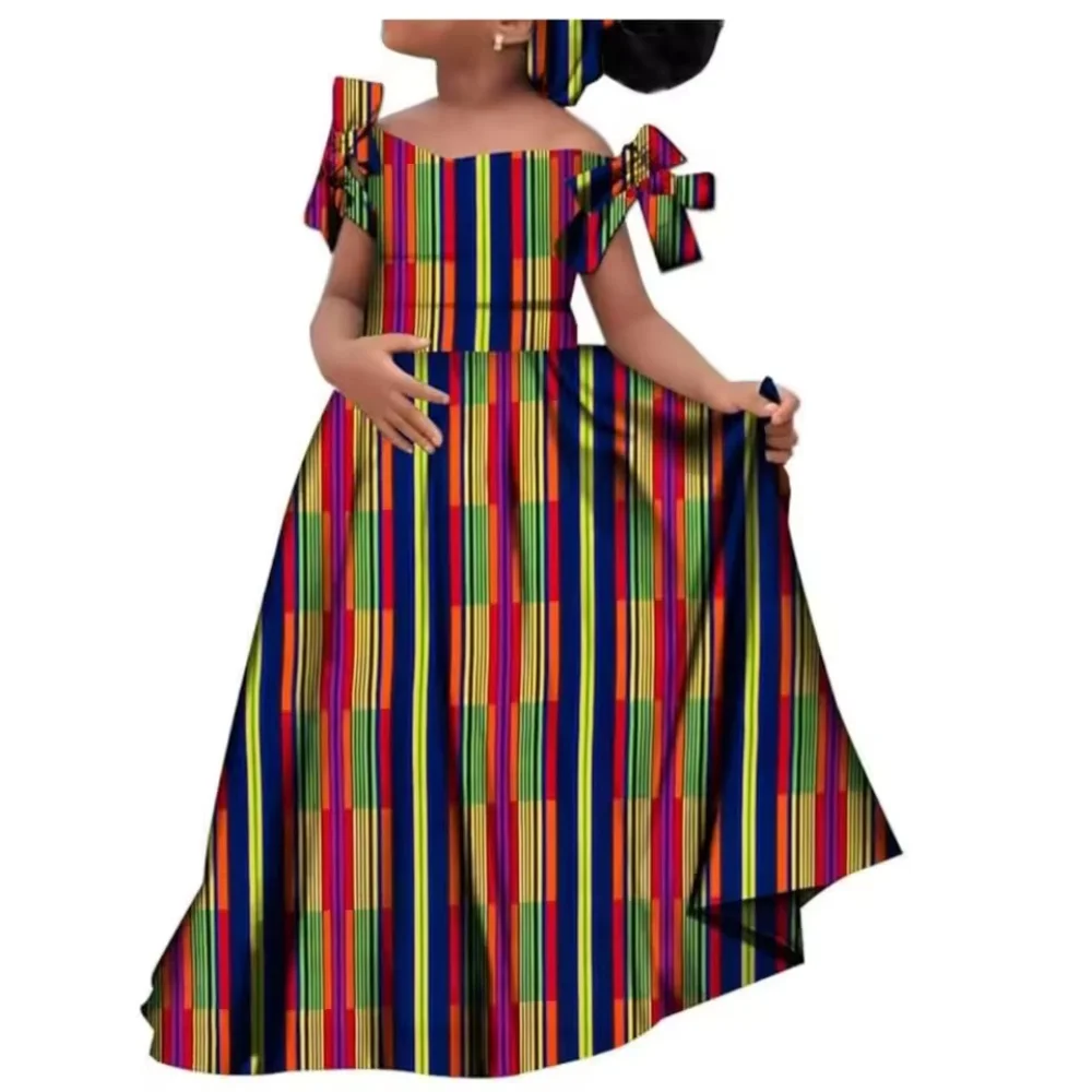 

African Girl Dress Robe Africaine Femme Evening Mermaid Dress Fashion Girl Ankara Dresses Flash Neck Puff Sleeve Long Dress
