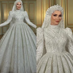 Luxury Wedding Dress Caped Sleeve Muslim Middle East Bridal Gowns Beading Tassel Princess Bride Dress Plus Size Customized