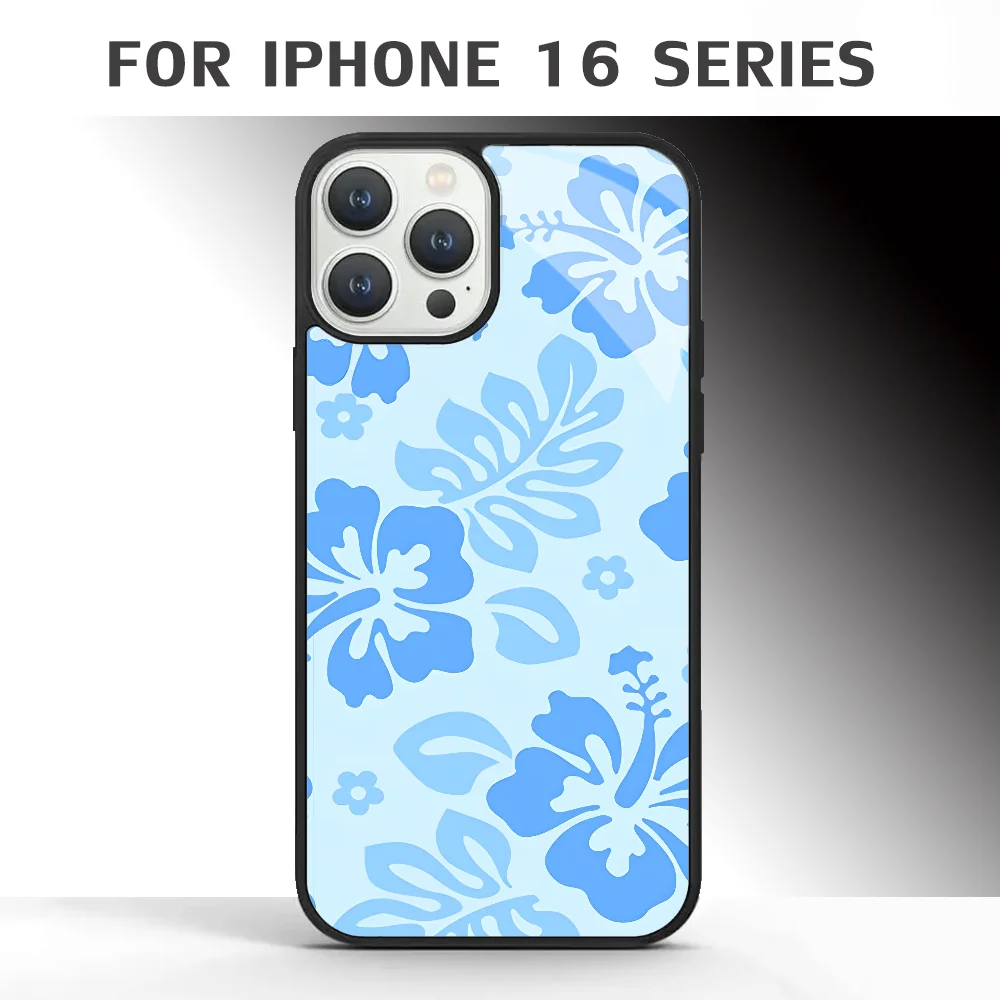 Blue Hibiscus Retro Hawaiian Flower Phone Case For IPhone 16 16pro 16plus 16promax Pro Plus Max Mirror Acrylic PC TPU Cover