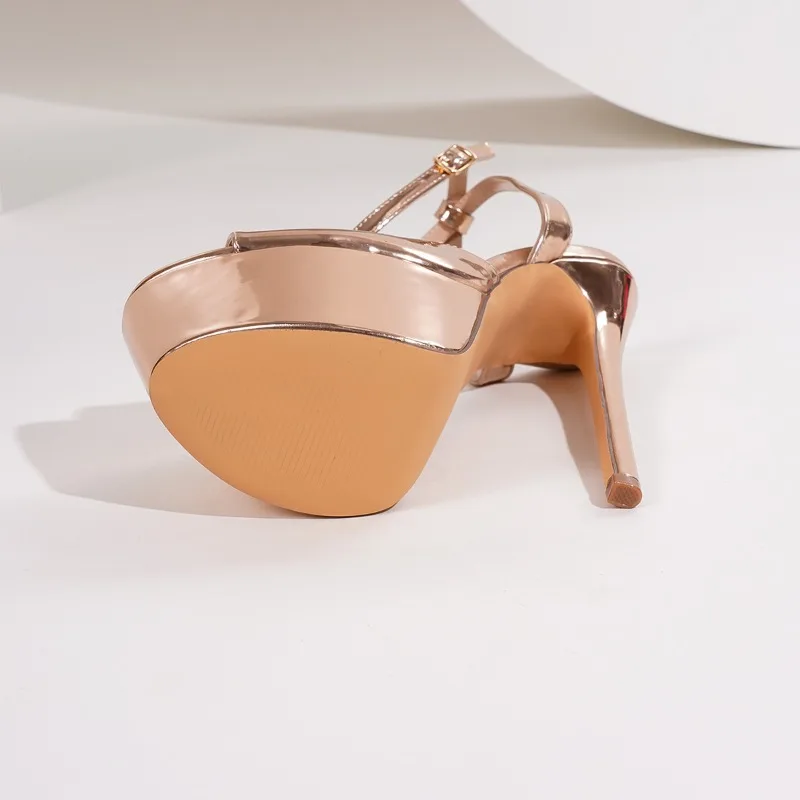 Solid Color Platform Chunky Heel Peep Toe Sandals Nightclub Sexy Patent Leather Shoes for Women Zapatos De Mujer Size 36-41 image 2