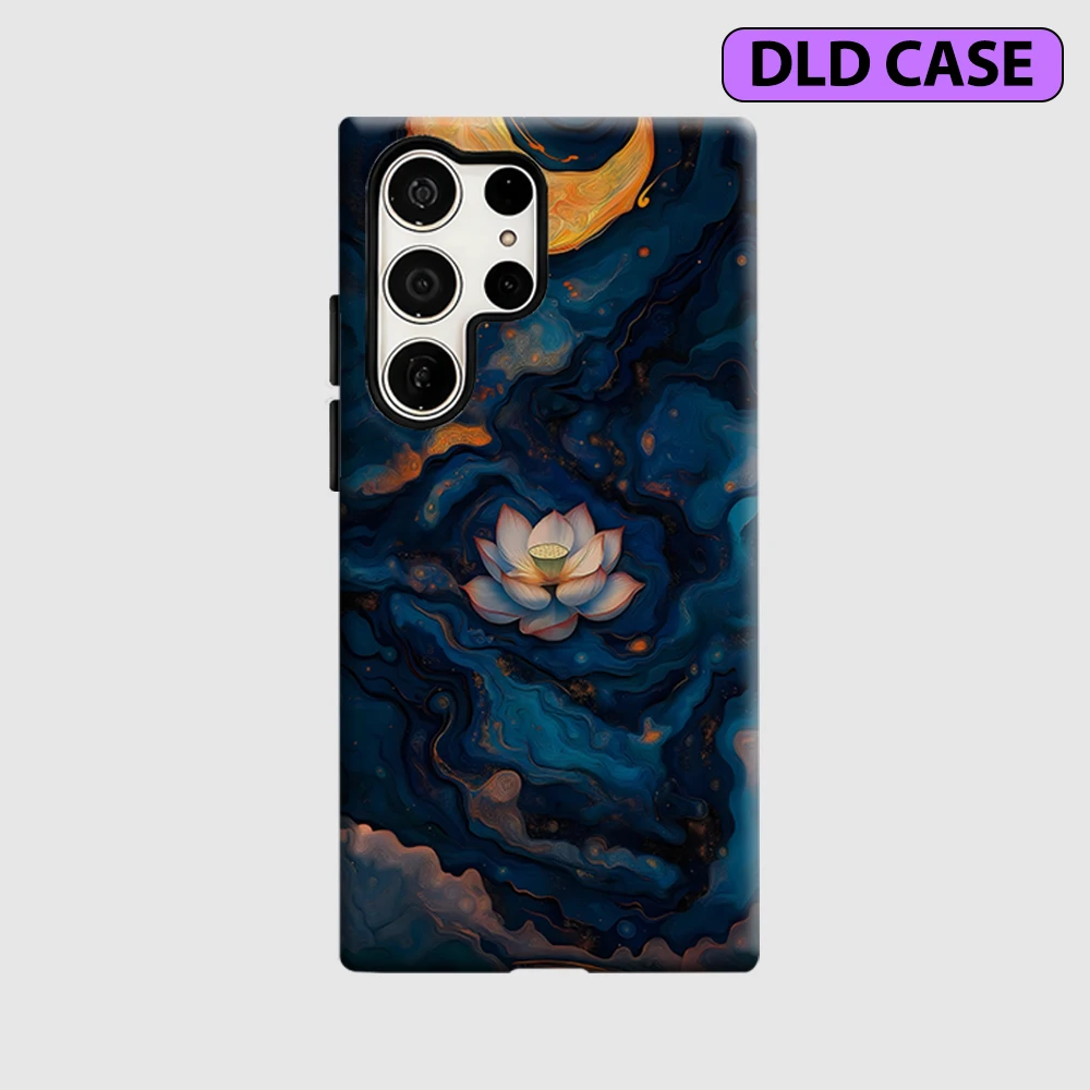 Moonlit Lotus Phone Case for Samsung Galaxy S26 S25 Ultra S24 S23 Ultra Plus Shockproof Double Layer Tough Back Cover