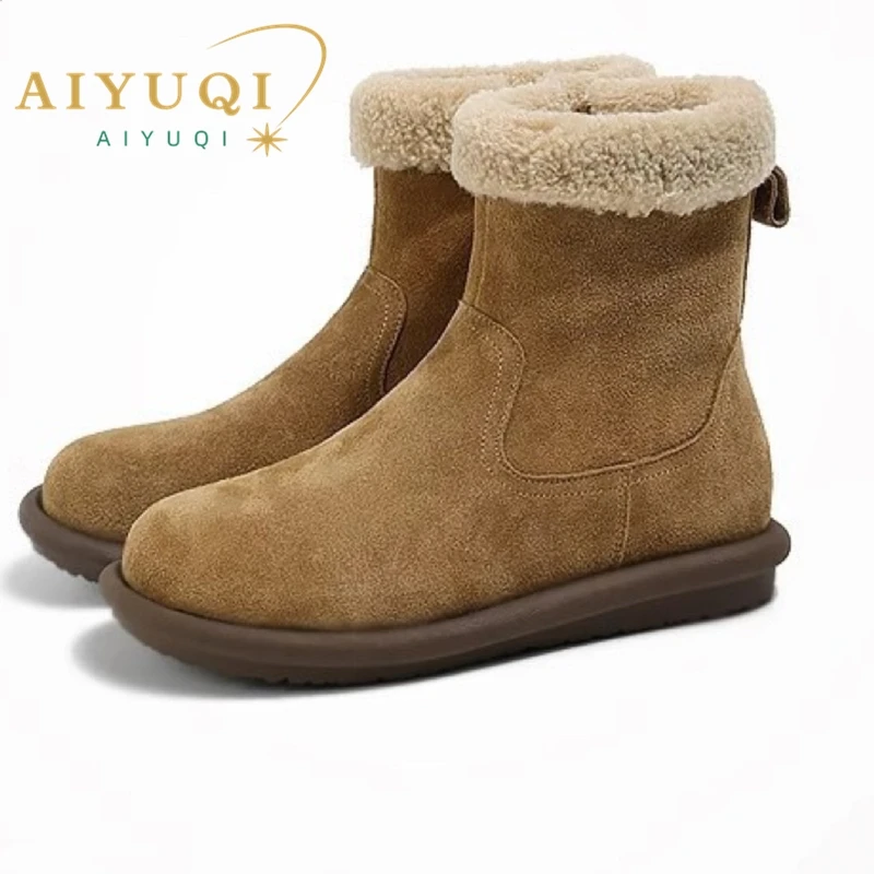 

AIYUQI Women's Snow Boots 2024 New Flat Non-slip Women Ankle Boots Warm Winter Shoes Female Boots