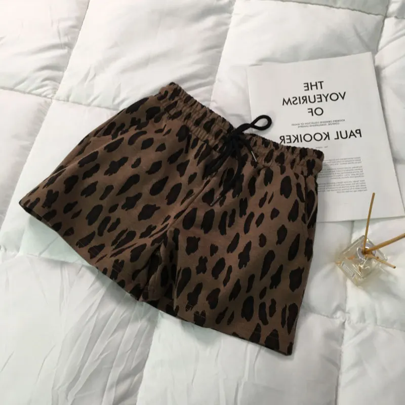 Leopard Print Shorts Casual Pants  Women Wearing High Waist Slimming and Elastic Wide-leg Pants  Women WJ665