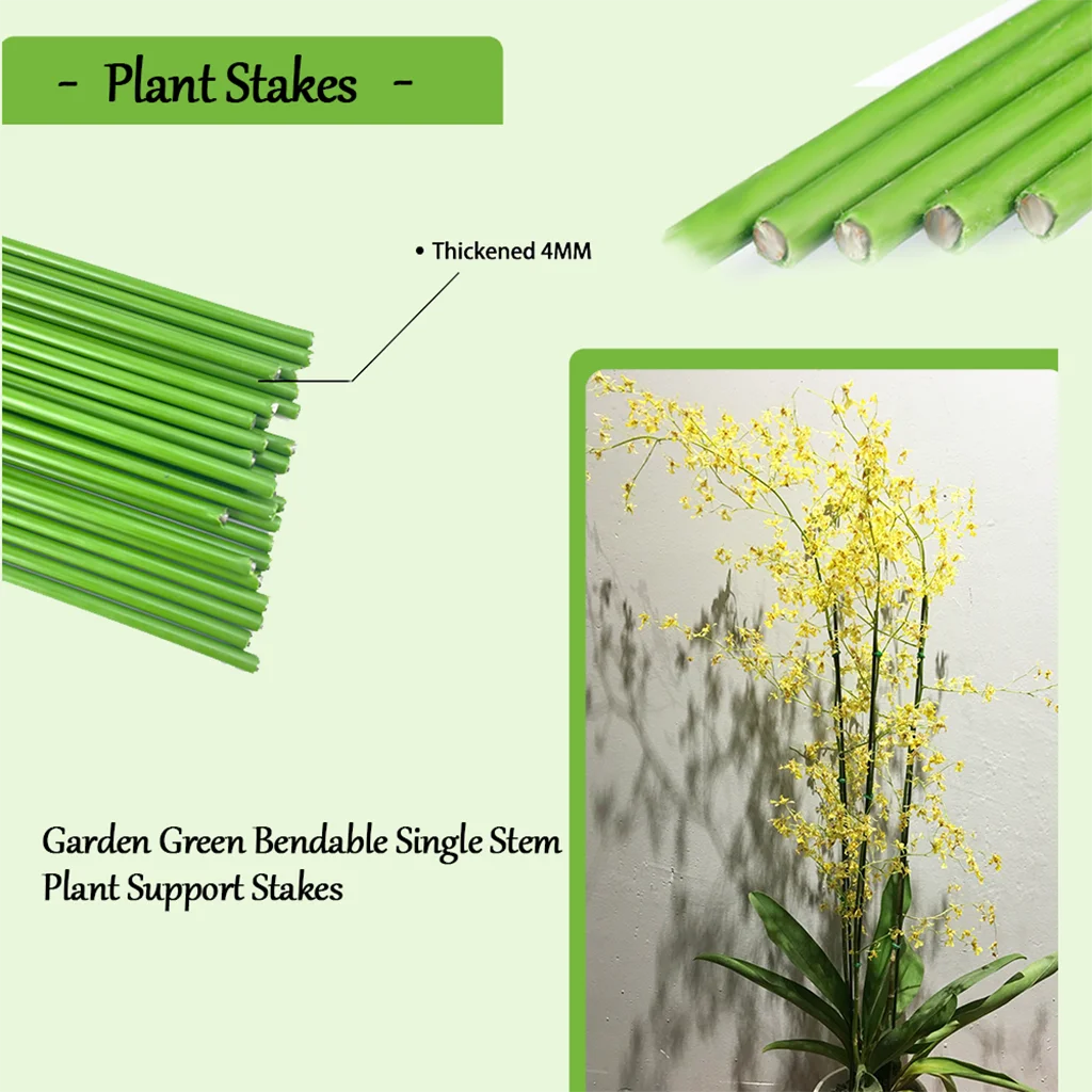 [4mm thick]16inch/18inch 10pcs Plant Stakes Garden Green Bendable Single Stem Plant Support Stakes for Indoor and Outdoor Plants