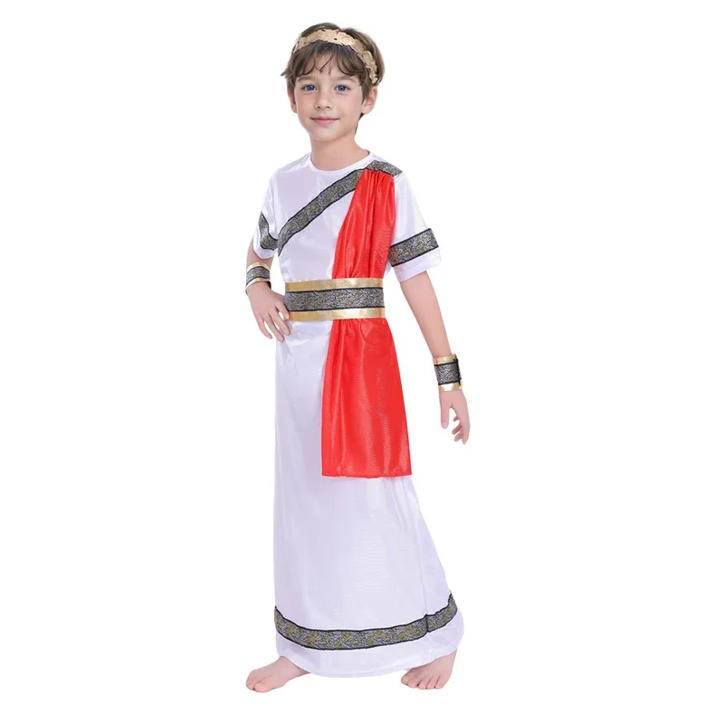 زي تنكري للأطفال من العصور الوسطى، الصبي الروماني القديم، قيصر الإمبراطور اليوناني، الزي التاريخي لليوم أسبوع الكتاب، حفلة الهالوين