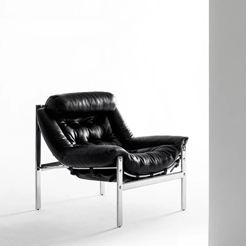 

Leather stainless steel designer lounge chair, top layer cowhide Bauhaus headrest single sofa chair