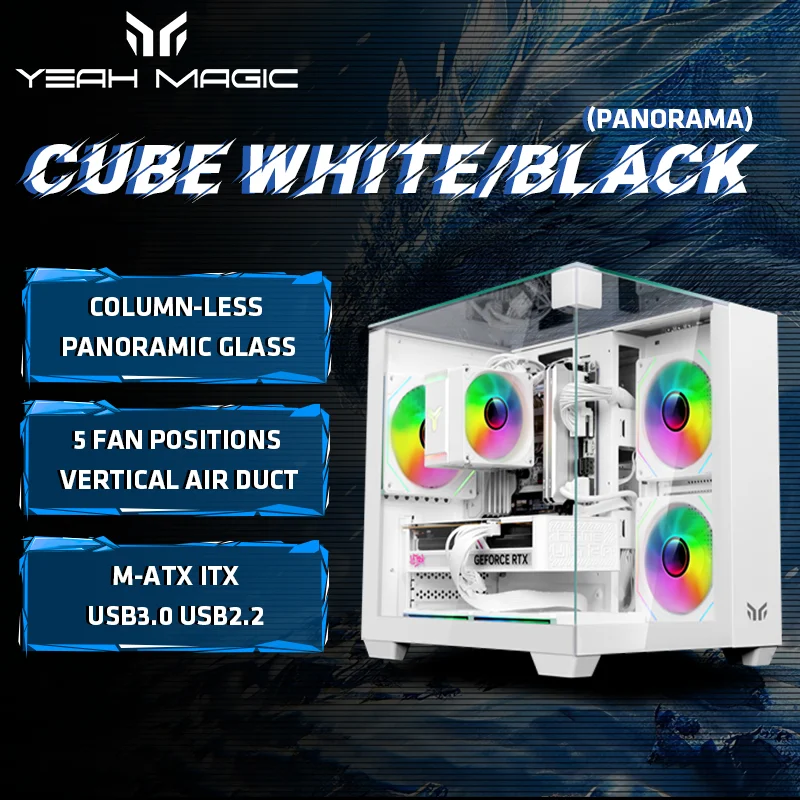 

Чехол Yeah Magic CUBE с видом на море, игровой компьютер, настольный компьютер M-ATX ITX, материнская плата, двухсторонний закаленный стеклянный шкаф для ПК, геймерский шкаф