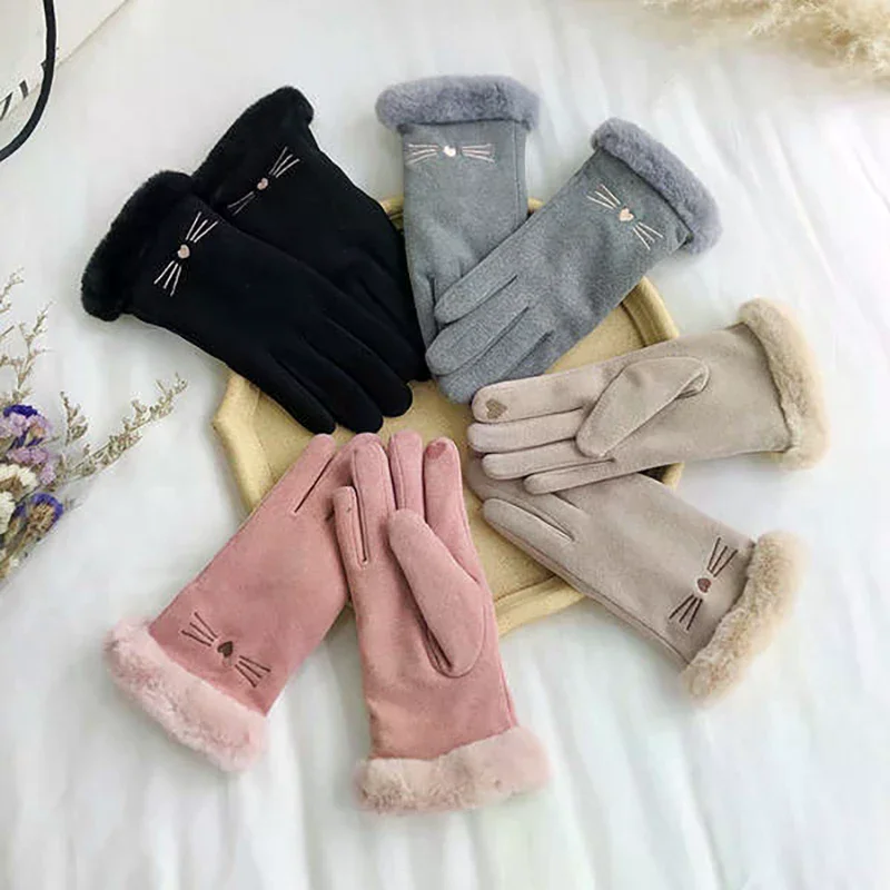 Gants d'hiver en daim pour écran tactile, avec manchette en velours épais et doublure en peluche, pour le ski et la conduite, résistants au froid et chauffants
