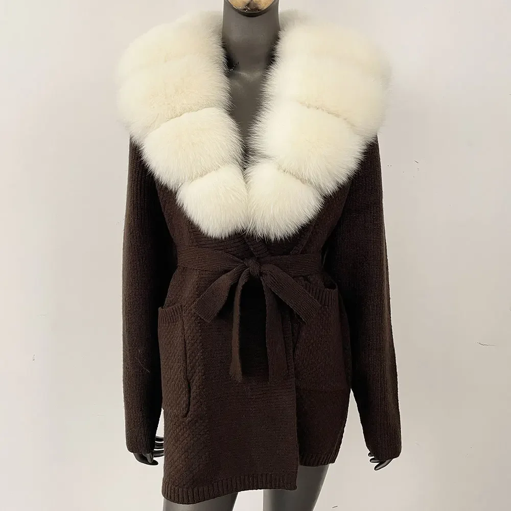 Winter Echt Fox Pelzmantel Stricken Strickjacke Frauen Langarm Mode Warme Weibliche Mit Kapuze Natürliche Waschbären Pelz Jacke Outwear