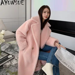 2021 New Winter Women's 100% Wool Coat Female Long Warm Jacket Pink Korean Fashion Clothing Woman Parkas Ropa De Mujer WPY4716