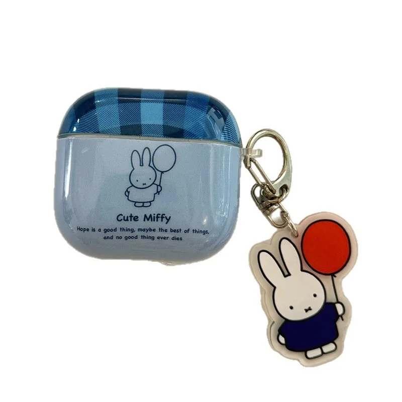 Miffy Blue Bluetooth Protective Cover Kawaii Cartoon Grid Balloon Miffy Rabbit Airpods 4 Earphone Case Fall Prevention