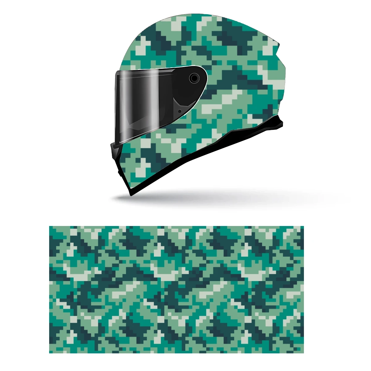 Pixel Cyber Future Camo Full Helmet Wrap Sticker Motorcycle Helmet Racing Graphic Decal Vinyl Wrap Helmet Decorative Sticker