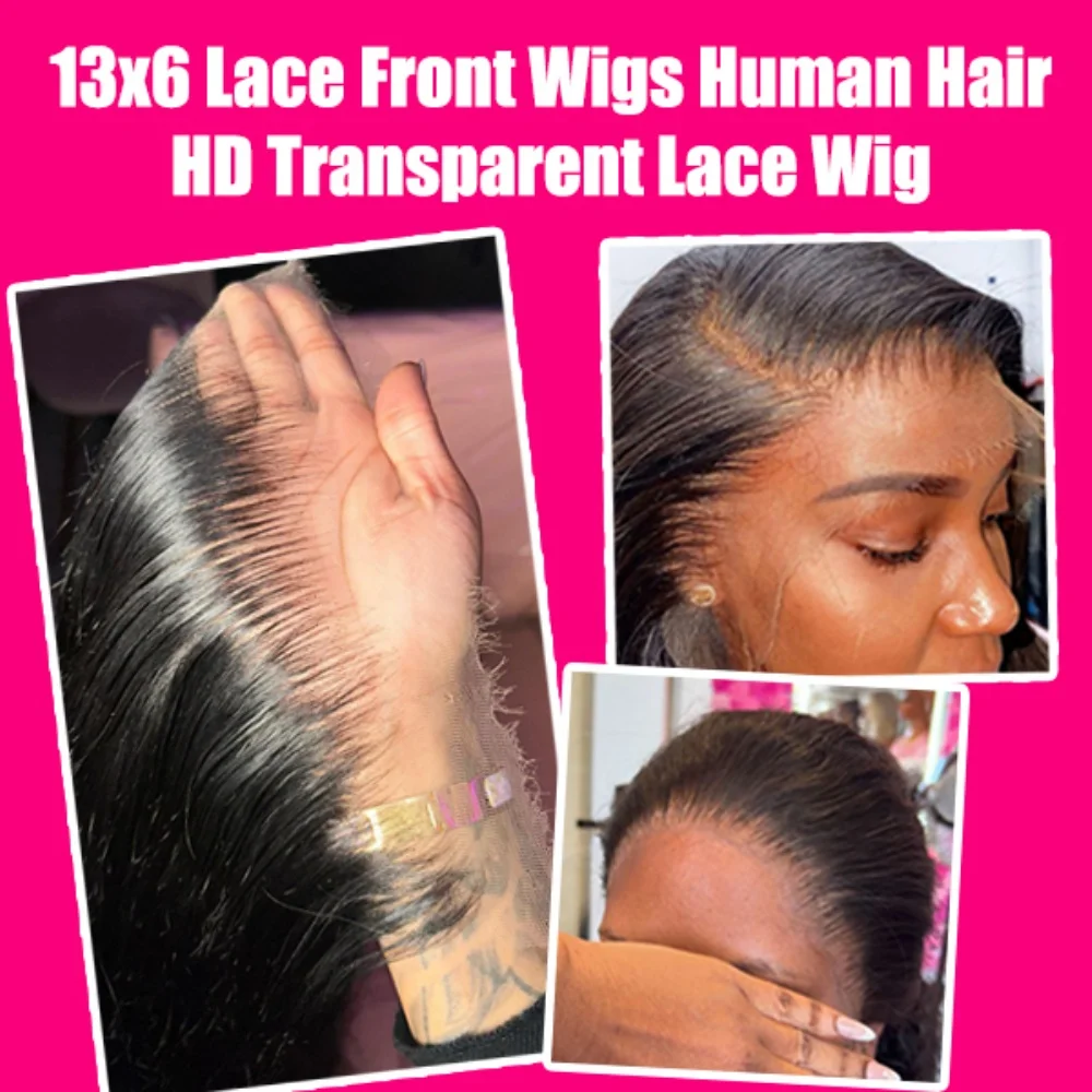 Peluca de cabello humano liso de 40 pulgadas, postizo de encaje Frontal transparente 13x4, Color Natural, 200% de densidad, brasileño, predesplumada