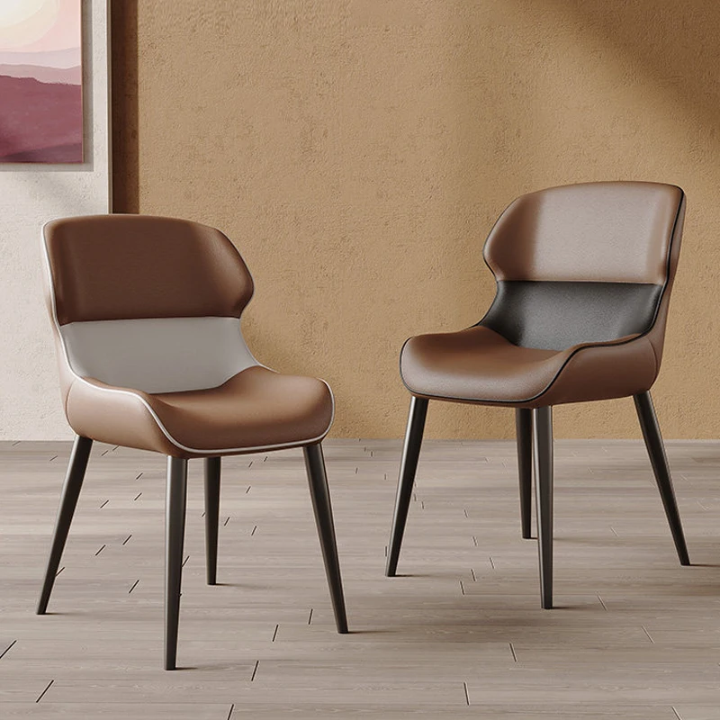 Italian Minimalist Nordic Chair Solid Wood Dining Chair Cat Paw Leather Carbon Steel Legs Color-Block Multifunctional Home Chair
