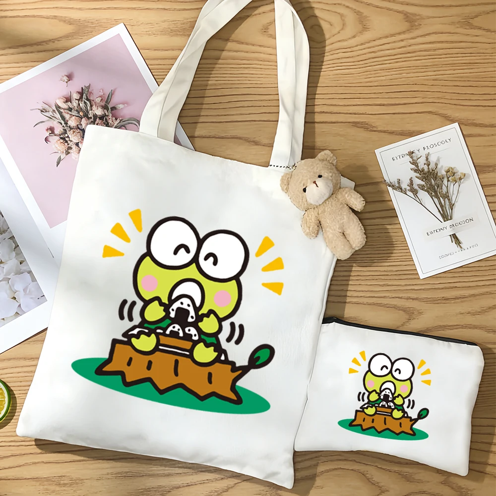 

Набор из 3-х сумок: My Melody и Keroppi, сумка через плечо, универсальная холщовая сумка с аниме-принтом, милая утолщенная многоразовая сумка для покупок.