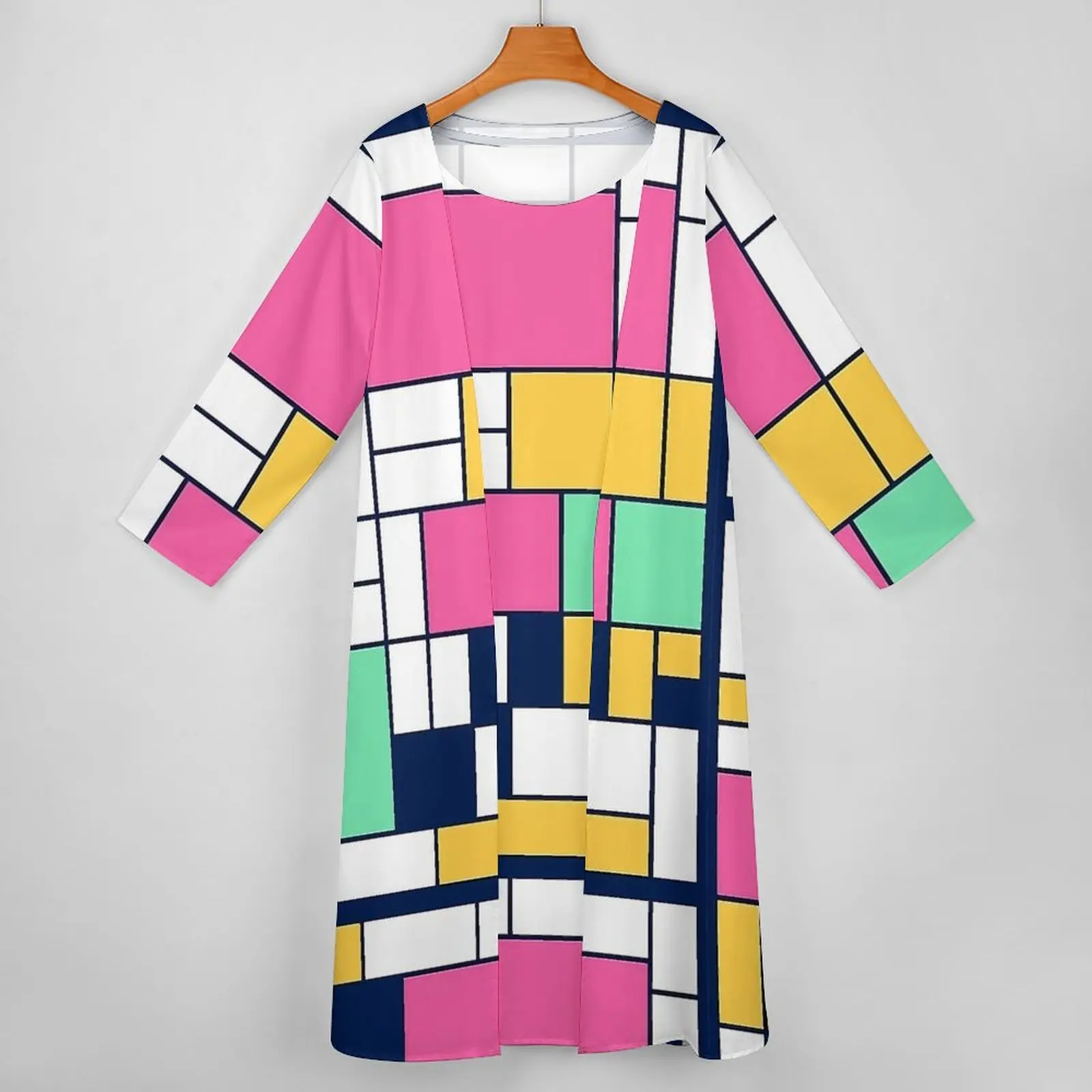 Easter Mondrian  Print Dress Autumn  Street Wear Casual Long Dresses Woman Custom Vintage Maxi Dress 3XL 4XL 5XL