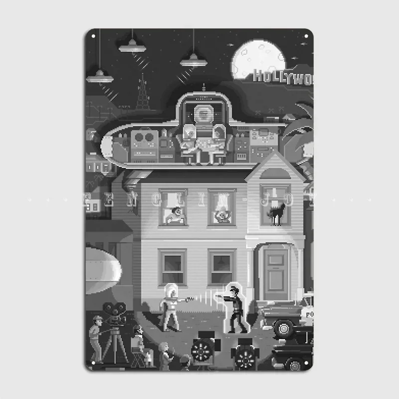 Scene 7: 'Visitors From Outer Space' Metal Sign Cinema Kitchen Club Bar Customize Wall Decor Tin Sign Posters