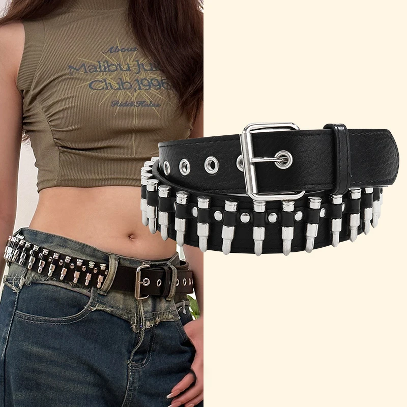 Unisex Punk Bullets Belt PU Leather Belt Adjustable Body Decoration Belt Gothic Rock Wild Holiday Costume Accessories Gifts