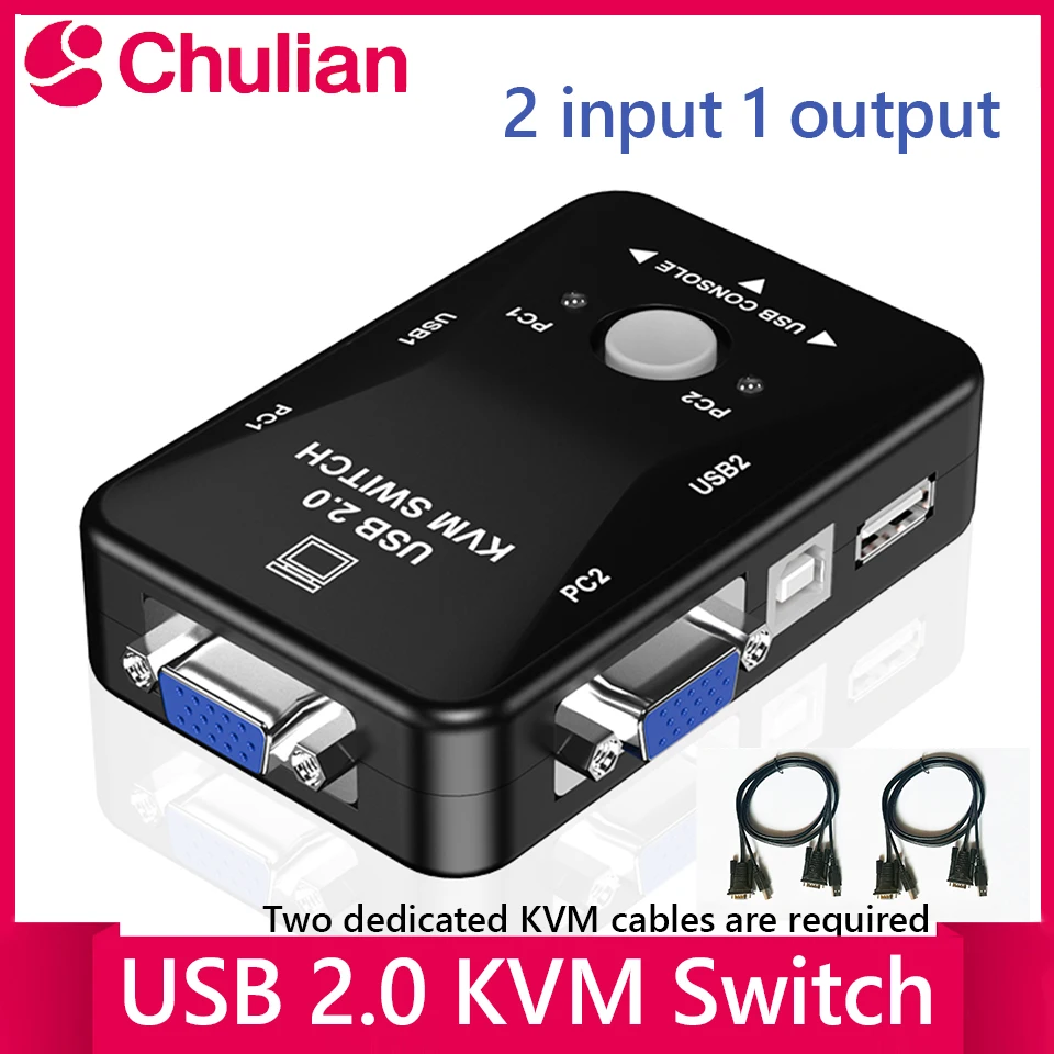 Conmutador KVM USB 2.0 1920*1440 VGA SVGA de 2 o 4 Puertos con Dos Cables, Teclado, Ratón, Monitor, Caja Divisora para Computadora
