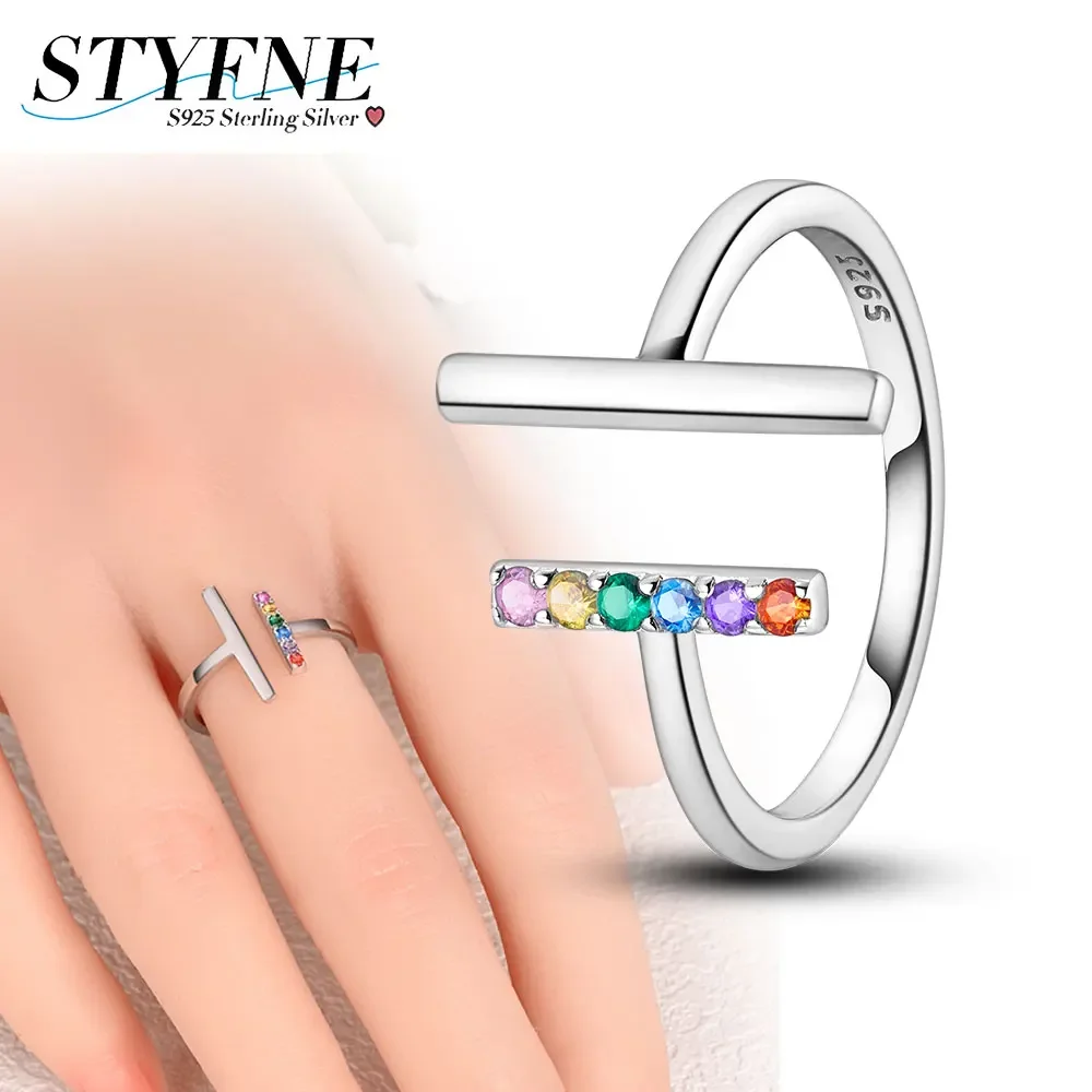 

925 Sterling Silver Parallel Lines Colored Zirconium Open Ring Original Ring for Women High-end Fine Jewelry Engagement Gift