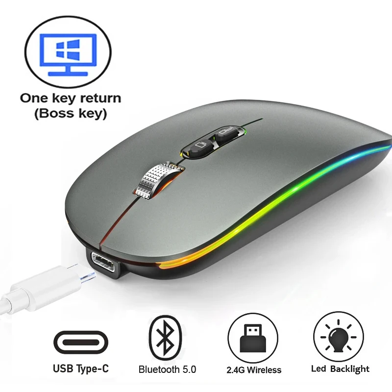 Dual Mode Bluetooth 2.4G Wireless Mouse One-Click Desktop Function Type-C Rechargeable Silent Backlight Mice for Laptop PC New