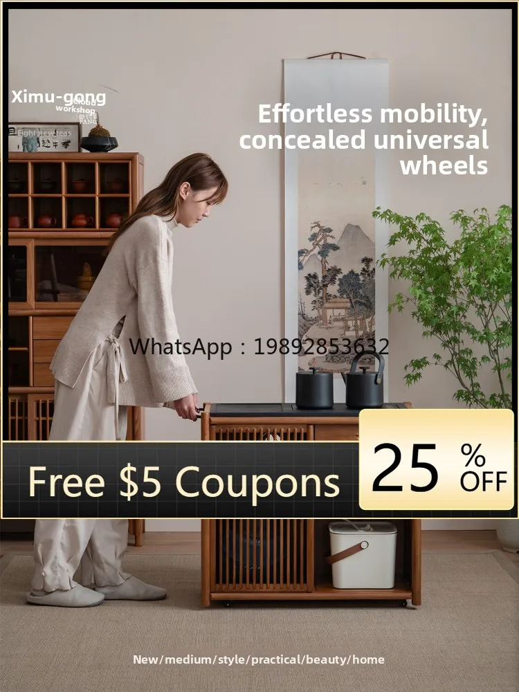 

YFY New Chinese Style Movable Tea Cabinet Side Table Balcony Small Water Boiling Tea Brewing Table